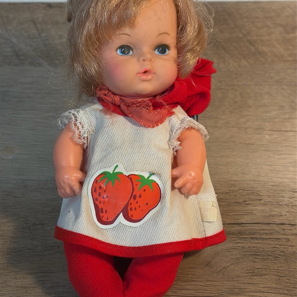 Vintage Doll W/ Original Clothes Red Strawberry Theme Made In Hong Kong